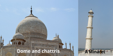 The dome, chattris and the minarets of the Taj Mahal